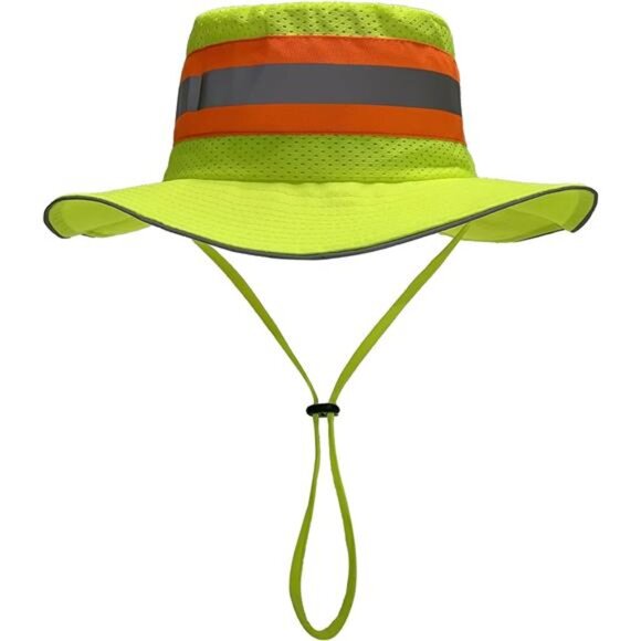 Unisex High Visibility Reflective Bucket Hat Mesh Wide Brim Work Safety Boonie - Picture 1 of 8